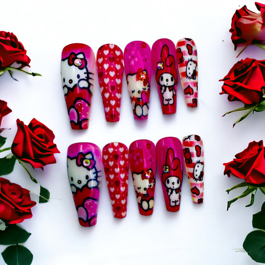 Hello Kitty Handmade Press On Nails